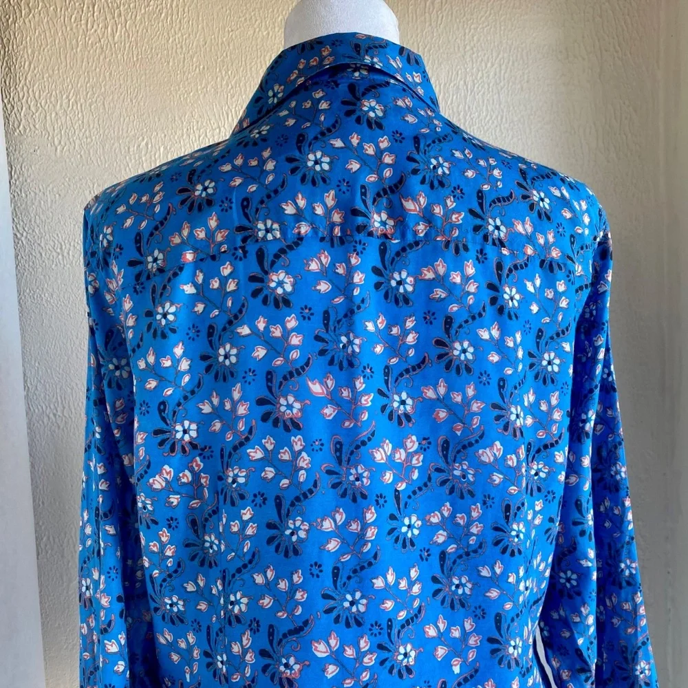J. Crew button down Perfect shirt in blue with red & white floral pattern Sz 8 - Picture 5 of 12